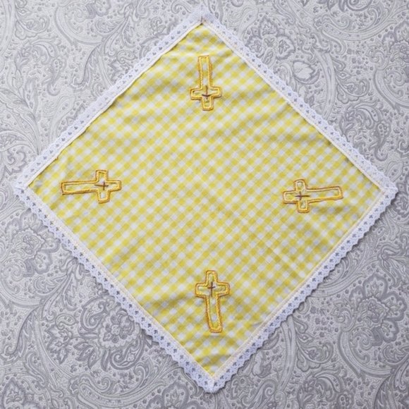 Handmade Embroidered Cross Handkerchief, Bandana - Picture 3 of 4